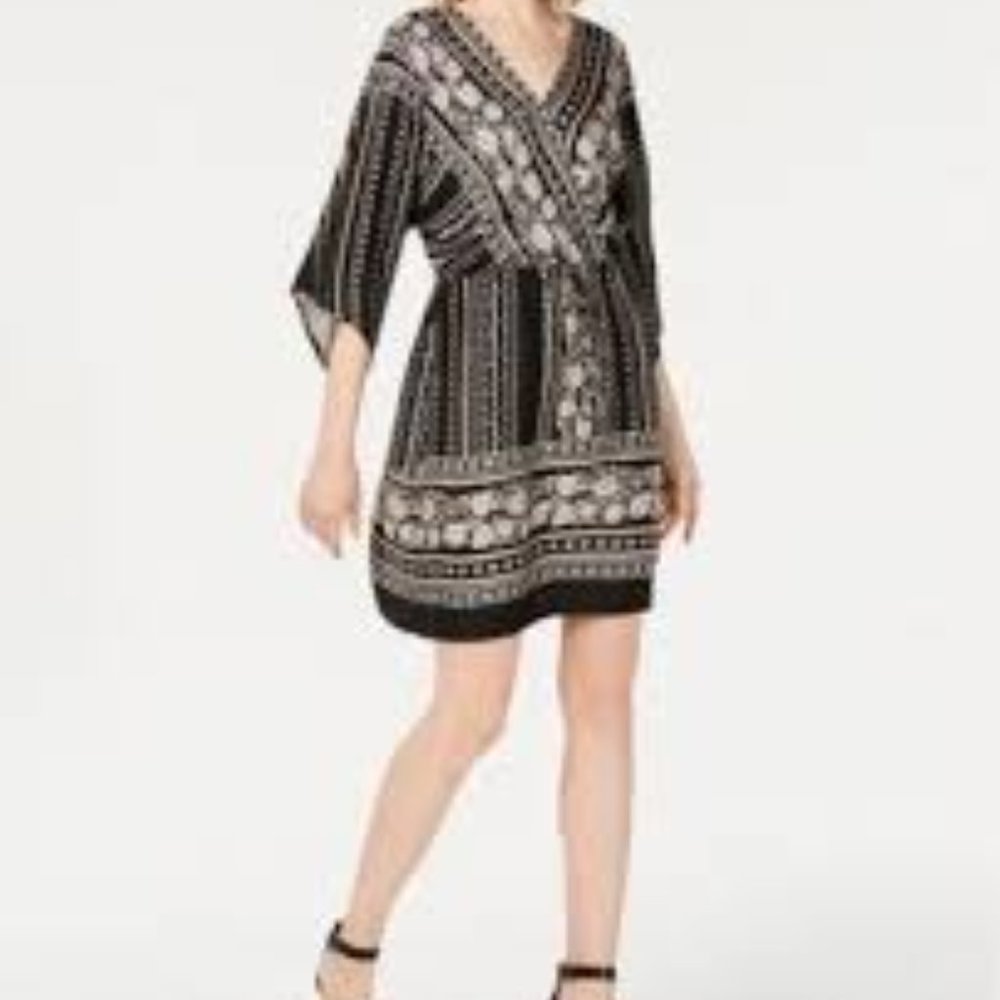 ♥ 2x$25 -Style & Co Black Floral 3/4 Sleeve V Neck